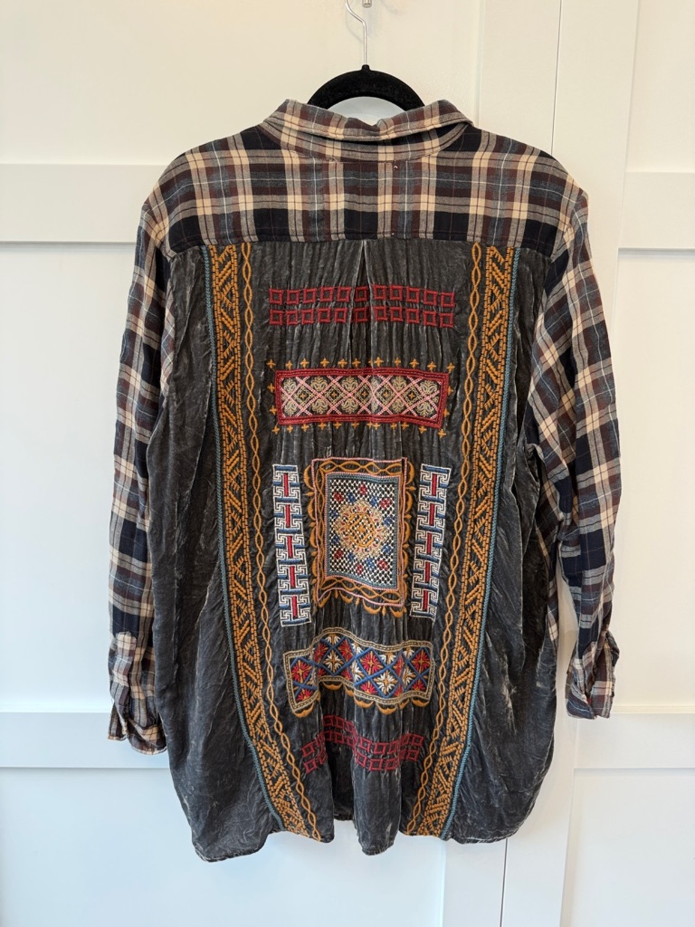 Johnny Was 3J Workshop Women’s Embroidered, Plaid, and Velvet Button Down